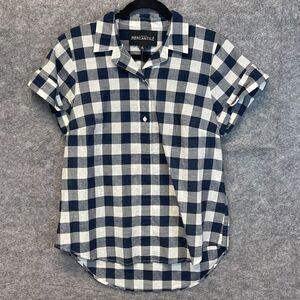 NWT J. CREW Mercantile Blouse Women Medium Navy Blue White Buffalo Plaid Shirt